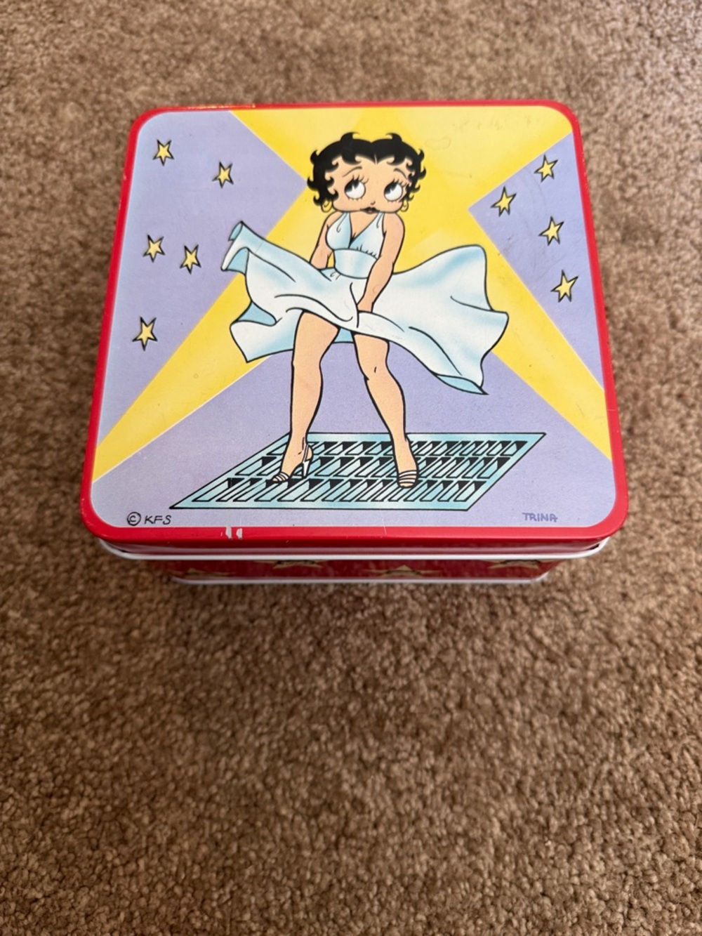 Betty Boop Red and Light Blue Decorative Tin Storage Box